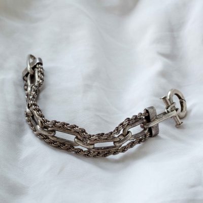 Pulsera eslabones grandes y cordones en plata y Argentium
