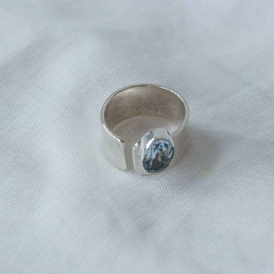 Anillo AGUAMARINA en plata ancha, adaptable